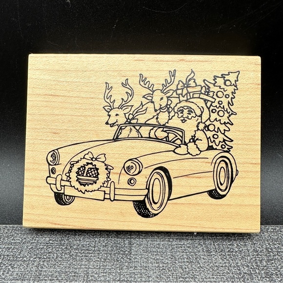 Christmas Santa Stamp, Wood Mounted Rubber Stamp, Stampendous Santa Cruising Sta - Picture 1 of 9